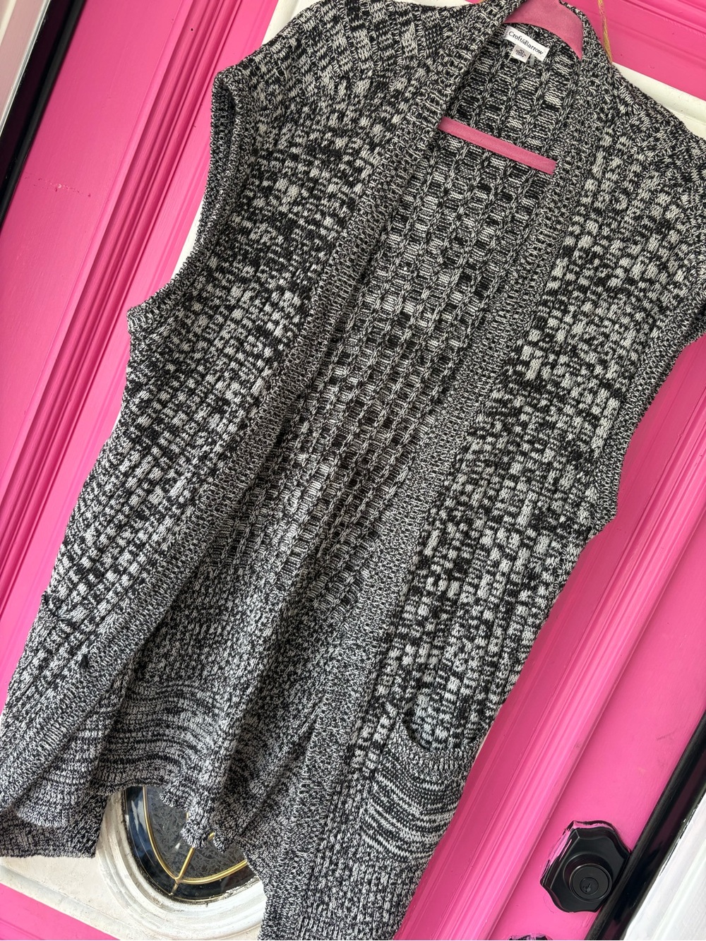 croft & barrow Black and White Marled Open-Front Knit Vest